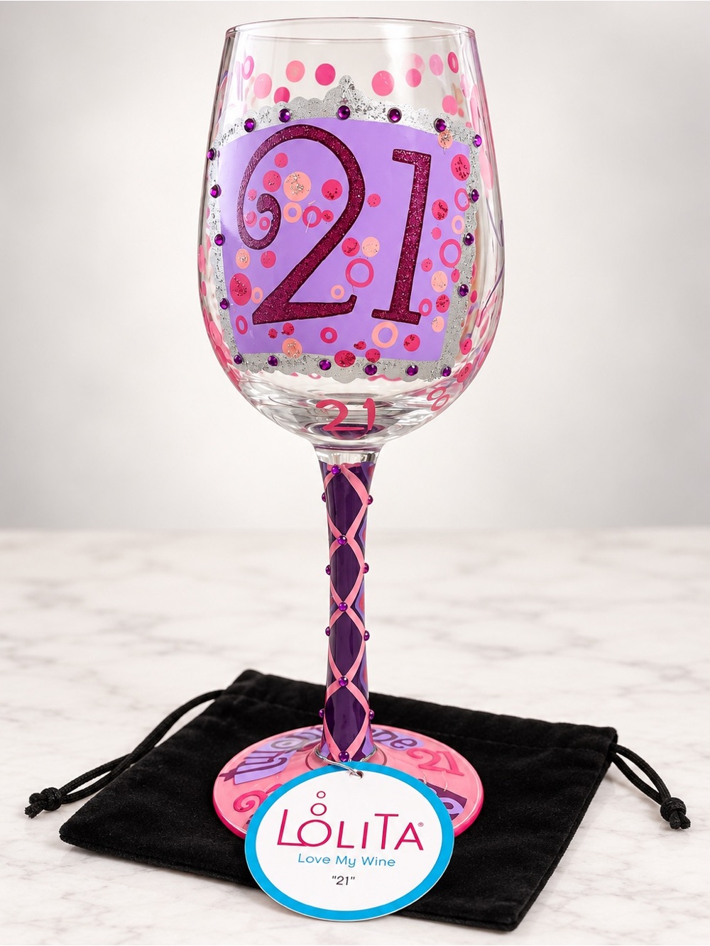 Lolita Pink and Purple 21 Celebration Wine Glass